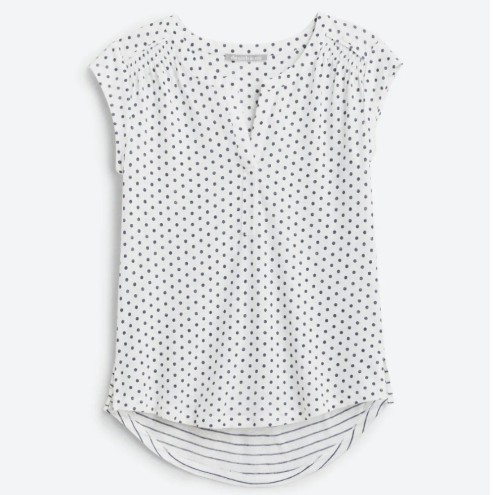 Split Neck Cap Sleeve Linen Blend Knit Top